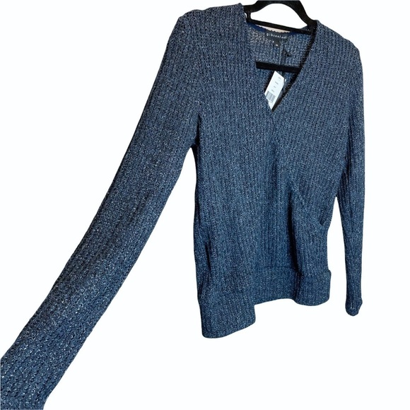 Gibson Look V-Neck Crossover Faux Wrap Surplice Top Marled Navy XS NWT NEW - Picture 2 of 6